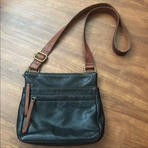 Fossil Corey Leather Crossbody Bag Black and Tan